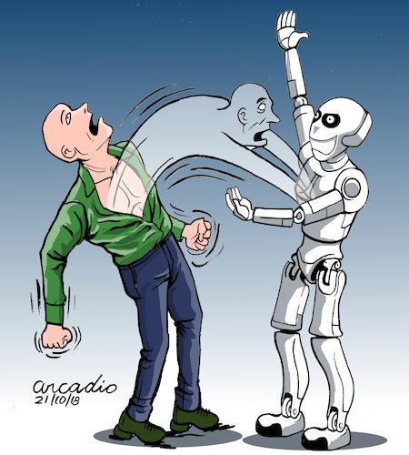 Cartoon: Machines taking the human soul. (medium) by Cartoonarcadio tagged machines,human,soul,computer,systems,future,tomorrow,internet