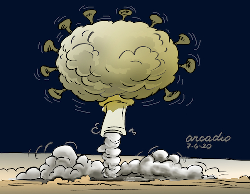 Cartoon: Mass destruction virus. (medium) by Cartoonarcadio tagged pandemic,virus,helth,covid,19