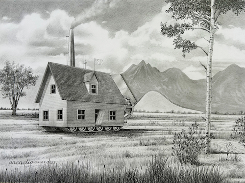 Cartoon: Mountain factory. (medium) by Cartoonarcadio tagged art,surrealism,graphite,pencil