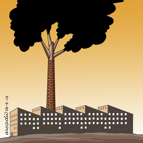Cartoon: No...it is not a tree. (medium) by Cartoonarcadio tagged polution,earth,environment,planet,deforestation,energy