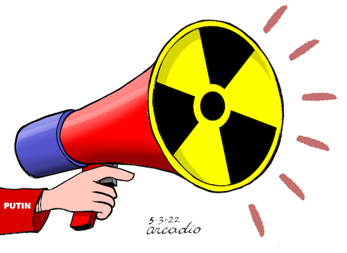 Cartoon: Nuclear Menace. (medium) by Cartoonarcadio tagged russia,nuclear,weapons,war,putin