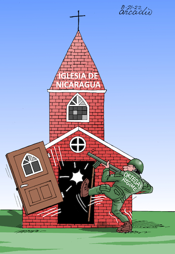 Cartoon: Ortega against Catholic Church. (medium) by Cartoonarcadio tagged catholic,church,nicaragua,comunismo,ortega