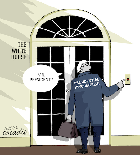 Cartoon: Psychiatrist is calling. (medium) by Cartoonarcadio tagged trump,us,president,the,white,house,usa