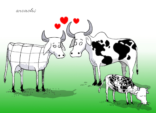 Cartoon: Pure genetics. (medium) by Cartoonarcadio tagged humor,cows,smile,entertainment
