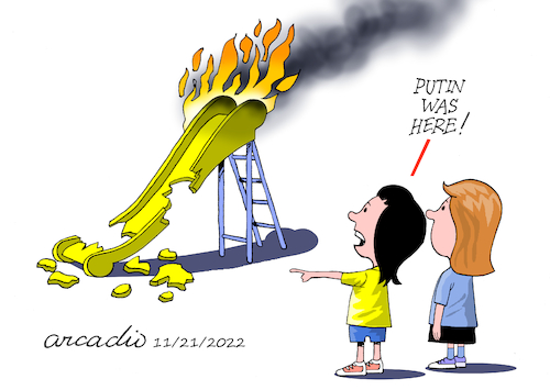 Cartoon: Putin was here. (medium) by Cartoonarcadio tagged putin,russia,ukraine,nato,children,europe