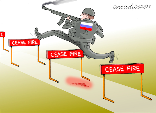 Cartoon: Russia Violating Ceasefires (medium) by Cartoonarcadio tagged russia,putin,ukraine,war