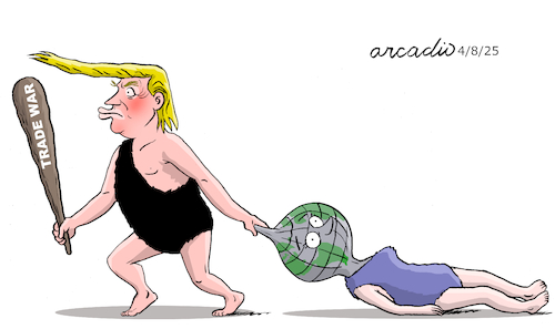 Cartoon: Savage trade war of Trump. (medium) by Cartoonarcadio tagged trump,trade,war,tariffs,europe,china,mexico,canada