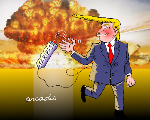 Cartoon: Tariff blow of Trump. (medium) by Cartoonarcadio tagged economy,trump,tariffs,trade,war