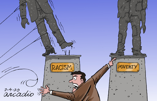 Cartoon: Tear down that statue. (medium) by Cartoonarcadio tagged poverty,racism,world,society
