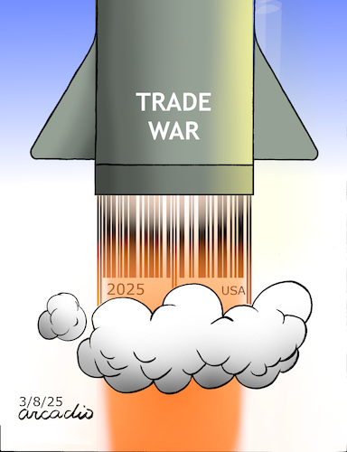 Cartoon: The crazy war of tariffs. (medium) by Cartoonarcadio tagged trade,war,trump,tariffs
