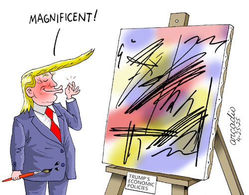 Cartoon: The economic policies of Trump. (medium) by Cartoonarcadio tagged trump,economy,tariffs