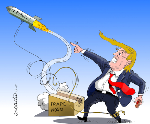 Cartoon: The trade war of Trump. (medium) by Cartoonarcadio tagged trump,trade,war,finance,money,economy,europe