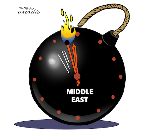 Cartoon: Tic Tac Tic Tac... (medium) by Cartoonarcadio tagged middle,east,trump,iran,usa,war,conflict,tic,tac