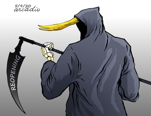 Cartoon: Trump-the reopener. (medium) by Cartoonarcadio tagged trump,us,government,usa,pandemic