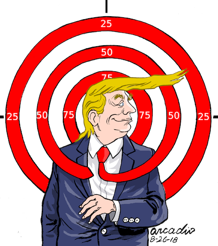 Cartoon: Trump becomes in a target. (medium) by Cartoonarcadio tagged trump,white,house,press,foreign,policy
