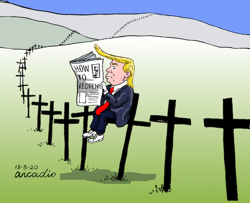 Cartoon: Trump learn how to reopen US. (medium) by Cartoonarcadio tagged trump,usa,reopening,us,government,washington