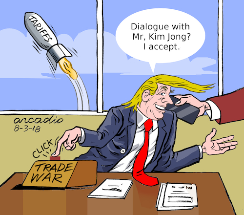 Cartoon: Trump to talk to Mr Kim Jong-un (medium) by Cartoonarcadio tagged trump,kim,jong,un,north,korea,usa,nuclear,issue,to