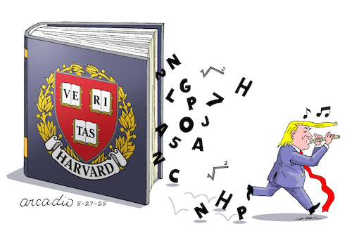 Cartoon: Trump vs. Harvard (medium) by Cartoonarcadio tagged trump,harvard,university,education,budget