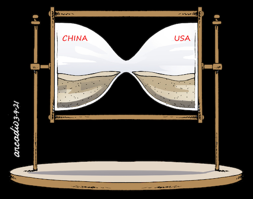 Cartoon: US and China relationship. (medium) by Cartoonarcadio tagged china,us,relationship,america,asia
