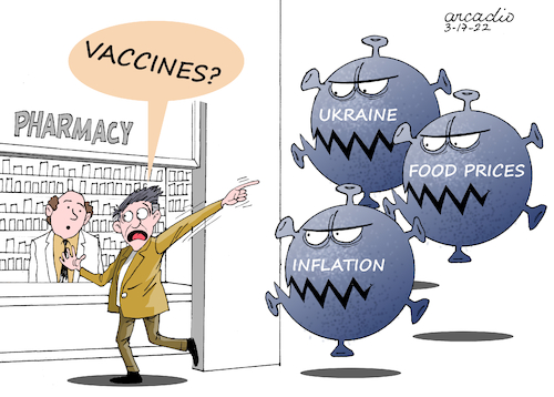 Cartoon: Vaccines. (medium) by Cartoonarcadio tagged vaccines,war,inflation,food,prices