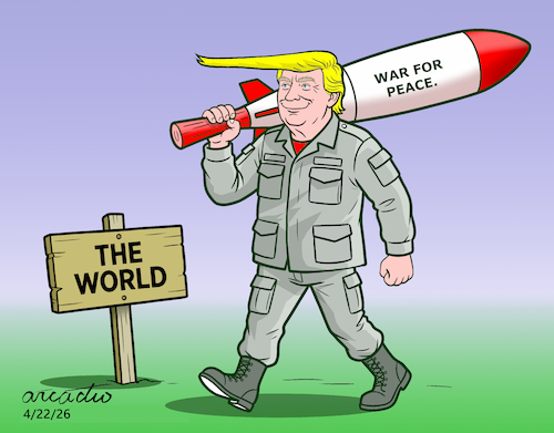 Cartoon: War for peace. (medium) by Cartoonarcadio tagged trump,iran,gas,prices,war,middle,east