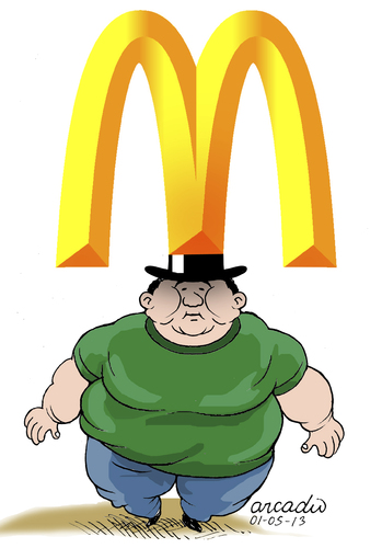 Cartoon: With the food in the head. (medium) by Cartoonarcadio tagged food,head,fast,hamburguer,meat,fat,the