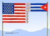 Cartoon: USA-Cuba a new era. (small) by Cartoonarcadio tagged cuba,usa,socialism,capitalism,castro,obama,republicans,embassies,relationships