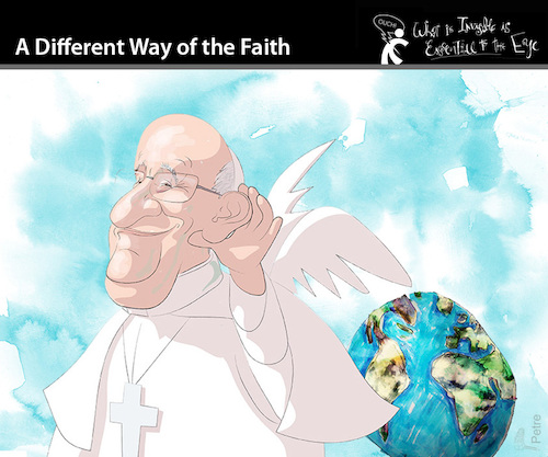 Cartoon: A DIFFERENT WAY OF THE FAITH (medium) by PETRE tagged pope,francis,papst,franziskus