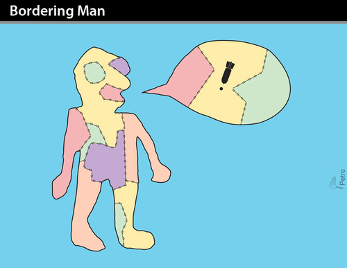 Cartoon: Bordering Man (medium) by PETRE tagged border,country,war