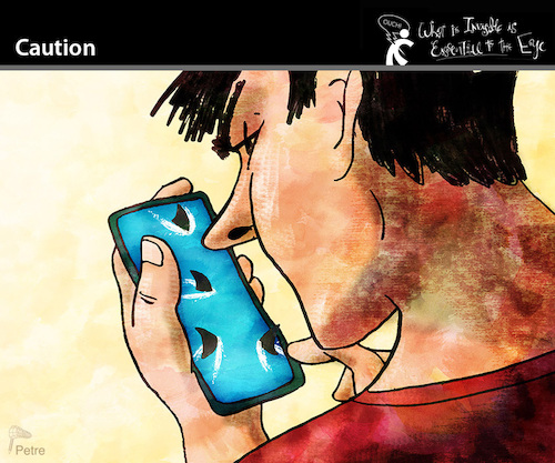 Cartoon: Caution (medium) by PETRE tagged gefahr,smartphone,scrolling,screen