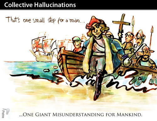 Cartoon: Collective Hallucinations (medium) by PETRE tagged colombus,america,discovery