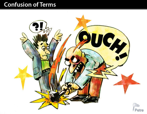 Cartoon: Confusion of Terms (medium) by PETRE tagged scream,pain,attack,victim