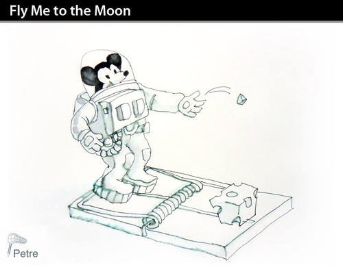 Cartoon: Fly Me to the Moon (medium) by PETRE tagged tramp,travel,mouse
