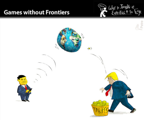 Cartoon: GAMES WITHOUT FRONTIERS (medium) by PETRE tagged china,usa,trump,xijinping,tariffs,globalization