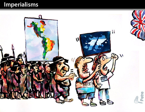 Cartoon: IMPERIALISMS (medium) by PETRE tagged indigenous,peoples,war,invasion,america,falklands,argentina,united,kingdom