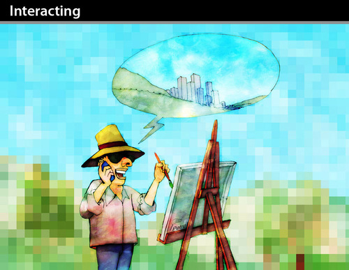 Cartoon: Interacting (medium) by PETRE tagged analogic,landscape,digital,painting