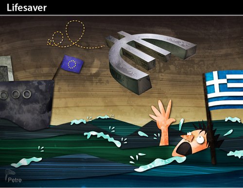 Cartoon: LIFESAVER (medium) by PETRE tagged greece,crisis,euro,germany,lifesaver