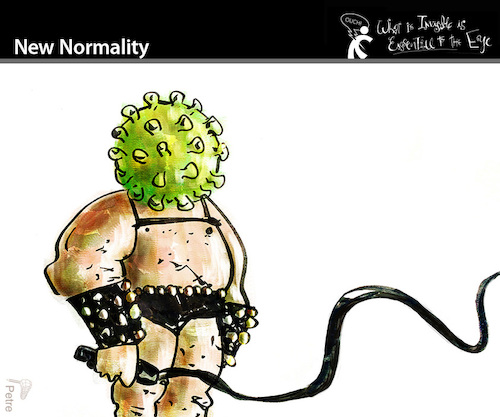 Cartoon: New Normality (medium) by PETRE tagged world,covid19,coronavirus,plague,sadomaso