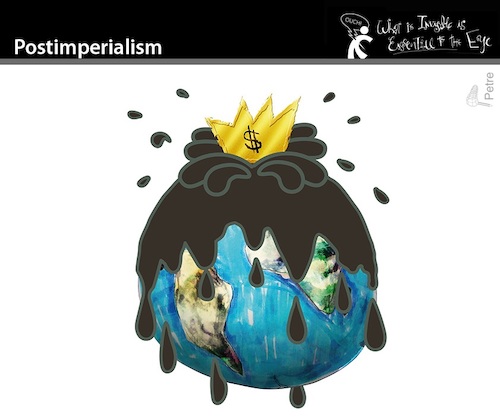 Cartoon: Postimperialism (medium) by PETRE tagged pollution,ecology,imperialism,earth,extractivism