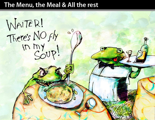 Cartoon: The Menu the Meal... (medium) by PETRE tagged soup,frogs,restaurant,wine,food,the