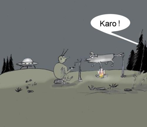 Cartoon: Koira on poissa (medium) by Hezz tagged försvunnen,hund,alien,gebraten