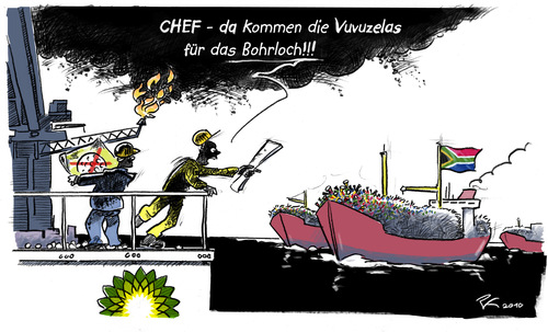 Cartoon: BP versucht es mit Plan B (medium) by Peter Knoblich tagged wm,soccer,fussball,vuvuzela,ölpest,bohrloch,ölkatastrophe,mexico,golf,bp