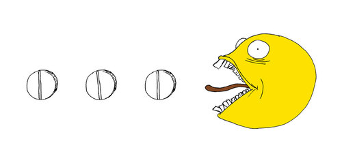 Cartoon: Pille Palle (medium) by robertb tagged pacman,pillen,pills,drogen,spiel,game,gelb,tabletten,junkie,süchtig