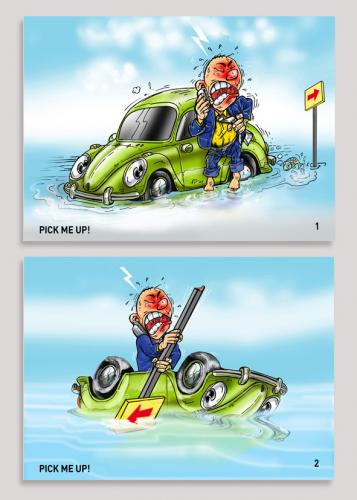 Cartoon: Pick Me Up! (medium) by fritzpelenkahu tagged flood