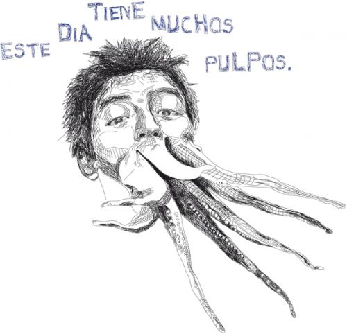 Cartoon: este dia tiene muchos pulpos (medium) by la pomme tagged portrait,vektor,octopuss,drawing