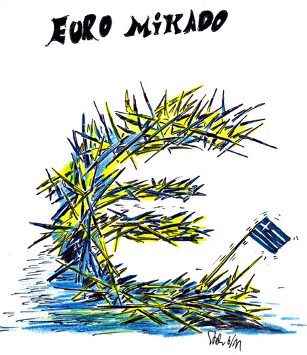 Cartoon: EURO MIKADO (medium) by Matthias Stehr tagged greece,crisis,financial,europa,euro