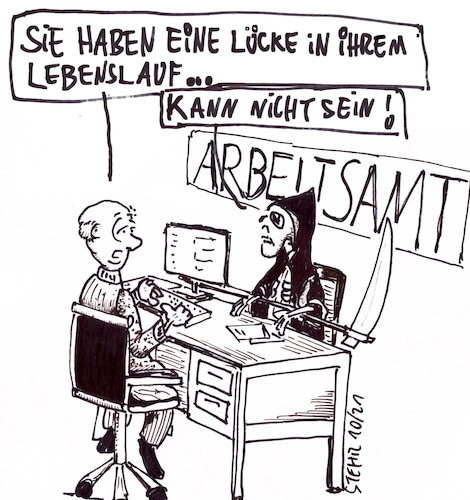 Cartoon: Lücke im Lebenslauf (medium) by Matthias Stehr tagged death,arbeitsamt,schnitter