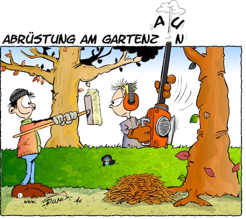 Cartoon: Abrüstung (medium) by Trumix tagged herbst,herbstmanöver,gartenzaun,laubblaeser,laub,blaetter,laubsauger,gartengeraet,herbst,herbstmanöver,gartenzaun,laubblaeser,laub,blaetter,laubsauger,gartengeraet