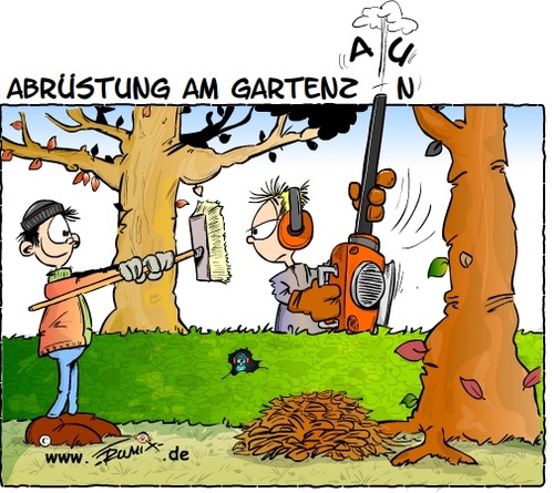 Cartoon: Abrüstung am Gartenzaun (medium) by Trumix tagged abruestung,am,gartenzaun,laubblaeser,laub,herbst