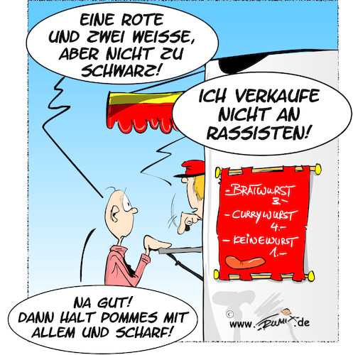 Cartoon: Alles nicht so einfach ... (medium) by Trumix tagged rassismus,curry,wurst,rot,schwarz,weiss,bunt,woke,wokeness,rassismus,curry,wurst,rot,schwarz,weiss,bunt,woke,wokeness